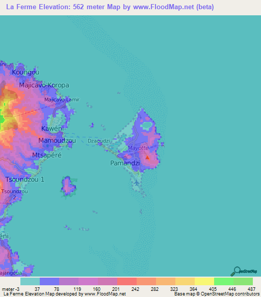 La Ferme,Mayotte Elevation Map