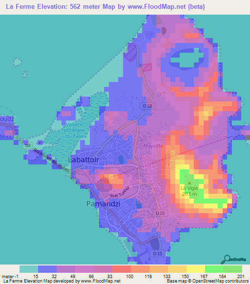 La Ferme,Mayotte Elevation Map