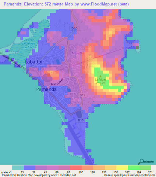 Pamandzi,Mayotte Elevation Map