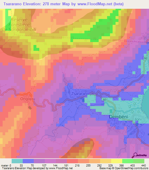 Tsararano,Mayotte Elevation Map