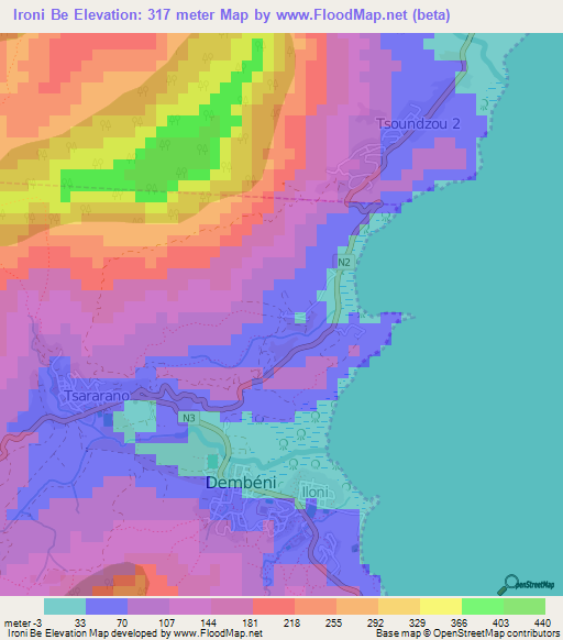 Ironi Be,Mayotte Elevation Map