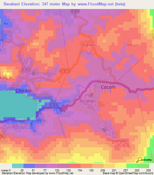 Barakani,Mayotte Elevation Map