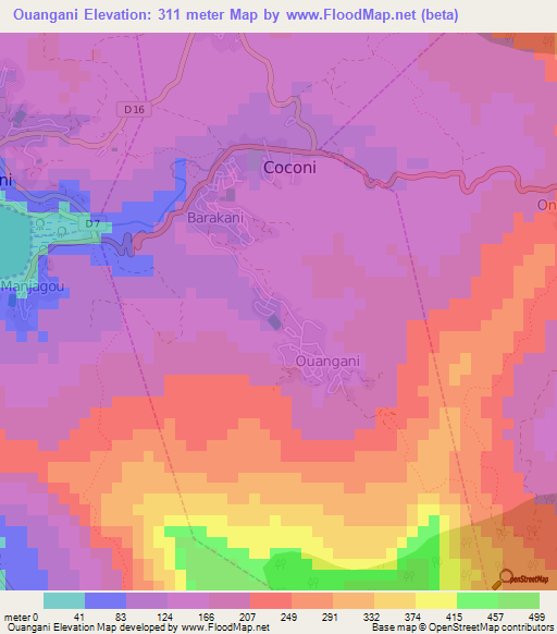 Ouangani,Mayotte Elevation Map