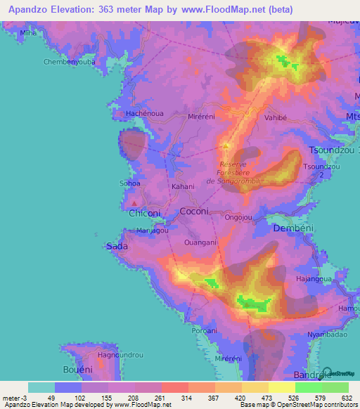 Apandzo,Mayotte Elevation Map