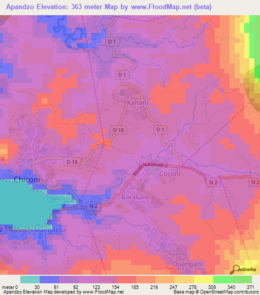 Apandzo,Mayotte Elevation Map