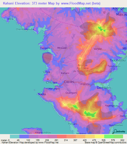 Kahani,Mayotte Elevation Map