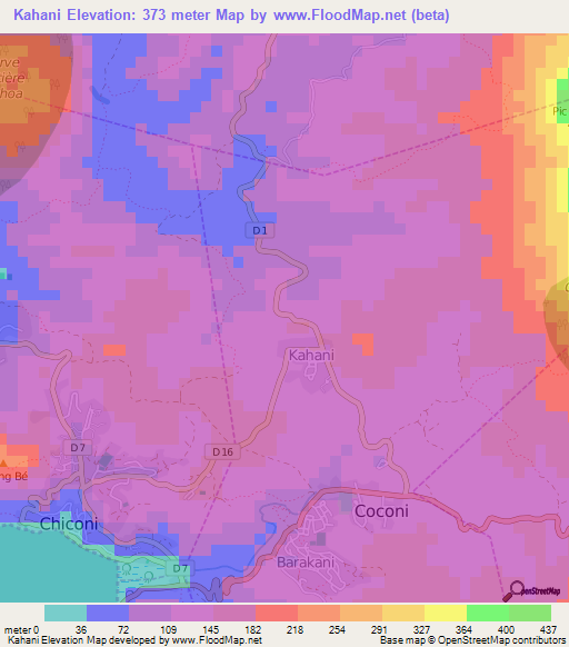 Kahani,Mayotte Elevation Map