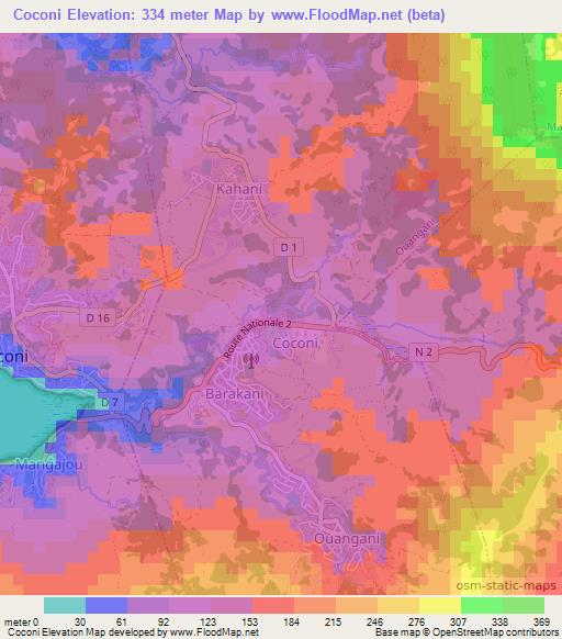 Coconi,Mayotte Elevation Map