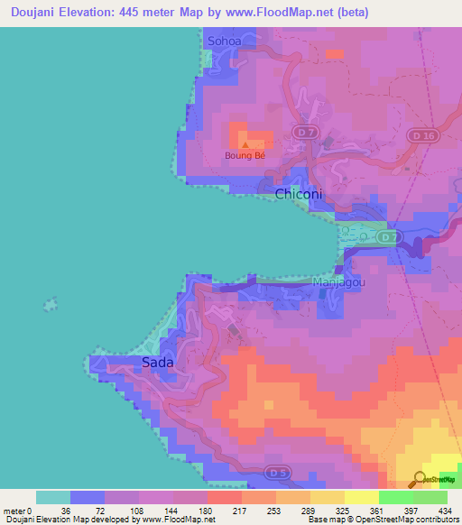 Doujani,Mayotte Elevation Map