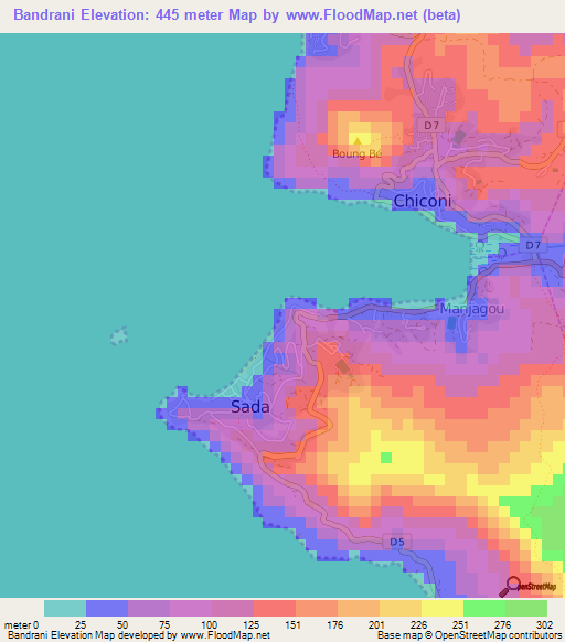 Bandrani,Mayotte Elevation Map