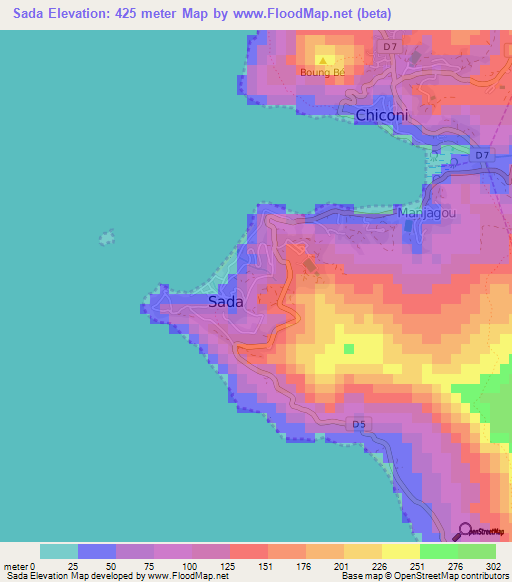 Sada,Mayotte Elevation Map