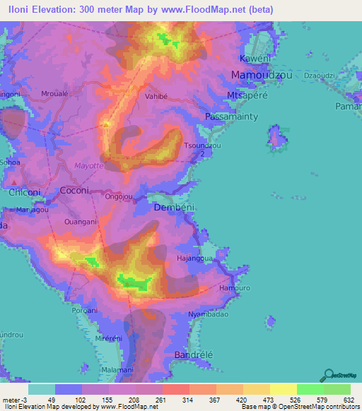 Iloni,Mayotte Elevation Map