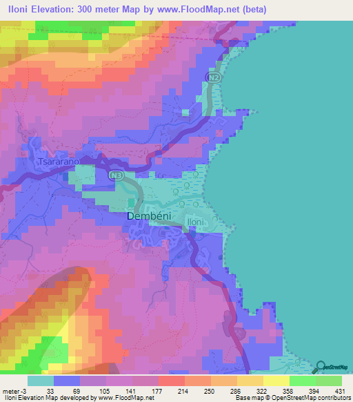 Iloni,Mayotte Elevation Map