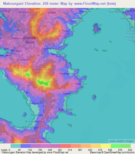 Maboungani,Mayotte Elevation Map