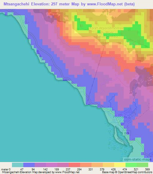 Mtsangachehi,Mayotte Elevation Map