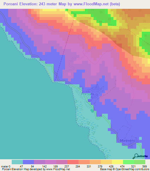 Poroani,Mayotte Elevation Map