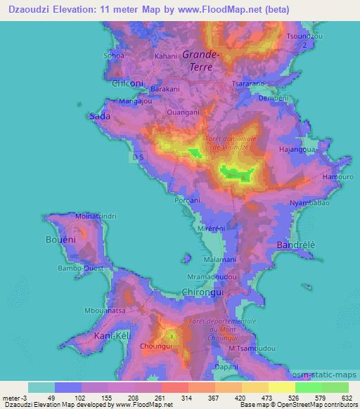 Dzaoudzi,Mayotte Elevation Map