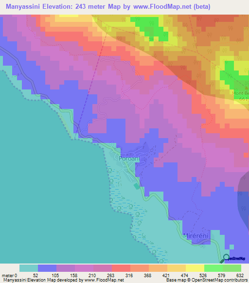 Manyassini,Mayotte Elevation Map