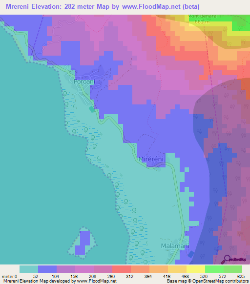 Mrereni,Mayotte Elevation Map