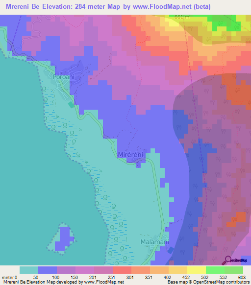 Mrereni Be,Mayotte Elevation Map