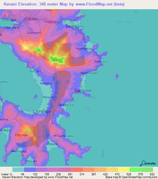 Kavani,Mayotte Elevation Map