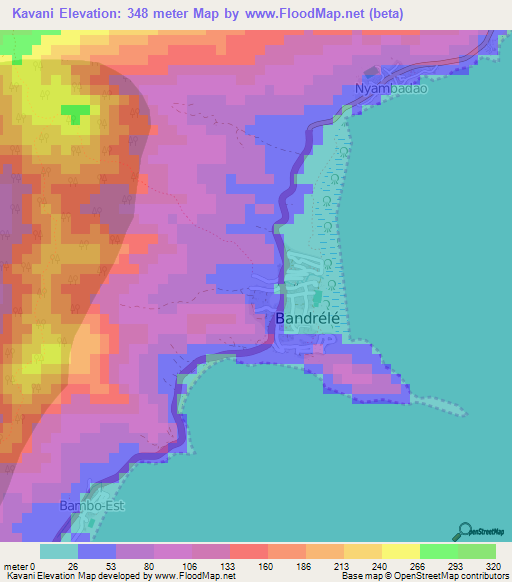 Kavani,Mayotte Elevation Map