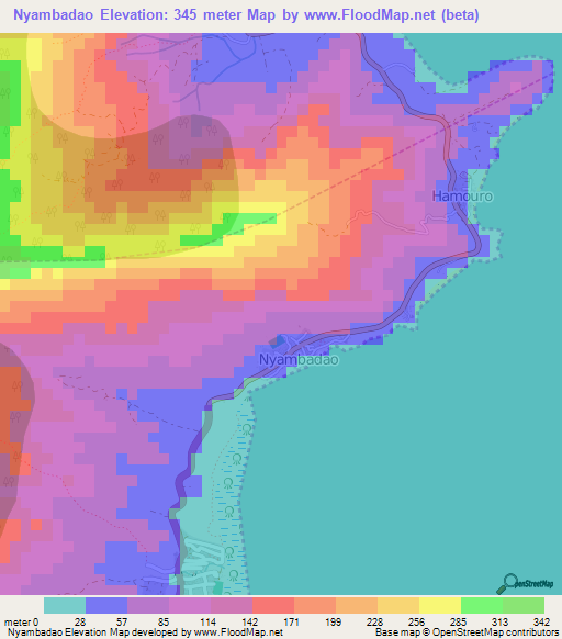 Nyambadao,Mayotte Elevation Map