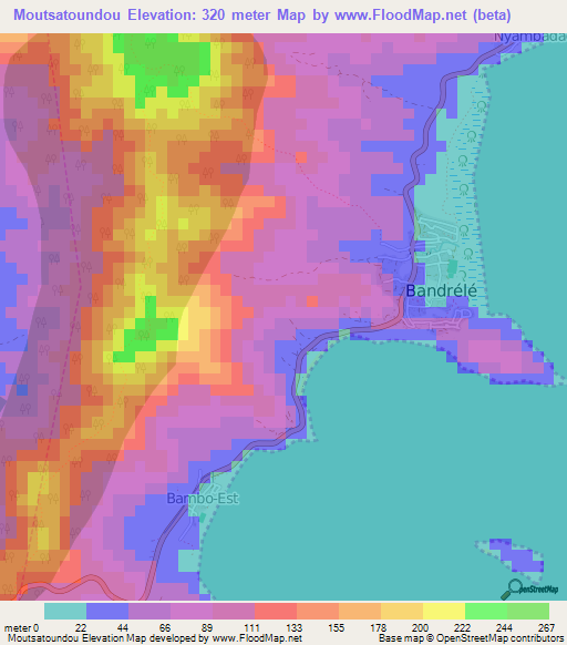 Moutsatoundou,Mayotte Elevation Map