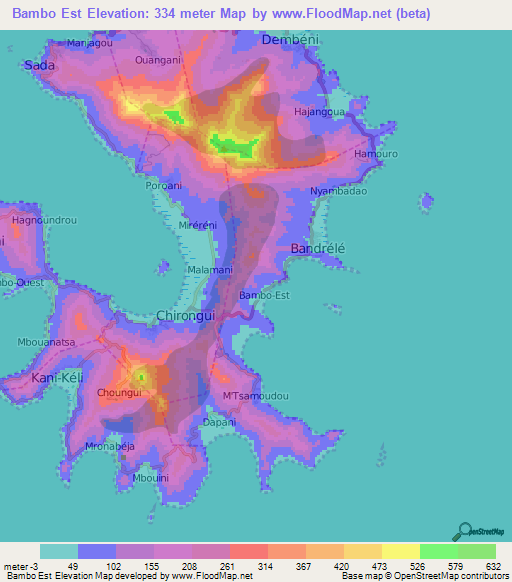 Bambo Est,Mayotte Elevation Map