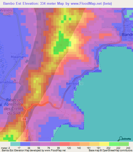 Bambo Est,Mayotte Elevation Map