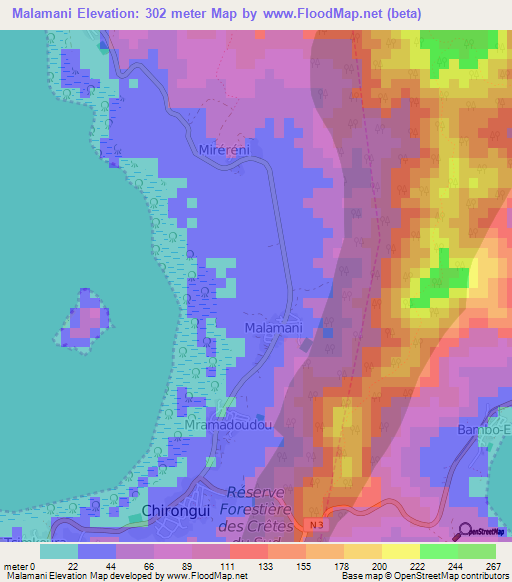 Malamani,Mayotte Elevation Map