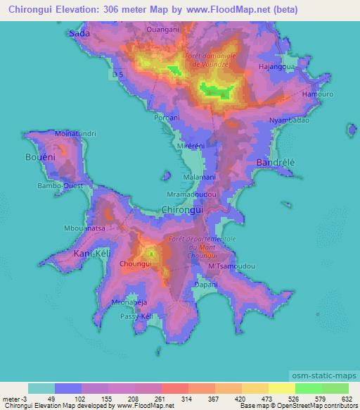 Chirongui,Mayotte Elevation Map