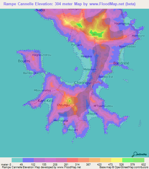 Rampe Cannelle,Mayotte Elevation Map