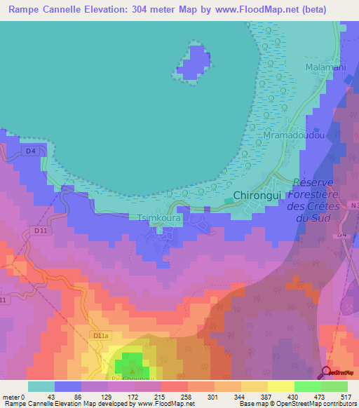 Rampe Cannelle,Mayotte Elevation Map