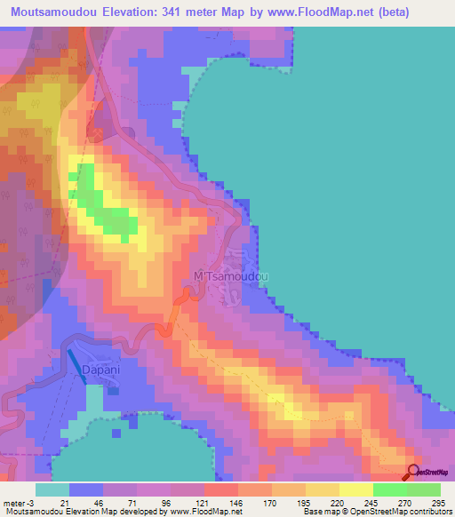 Moutsamoudou,Mayotte Elevation Map