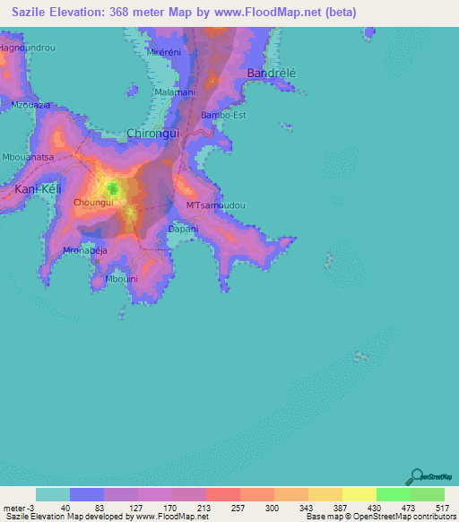 Sazile,Mayotte Elevation Map