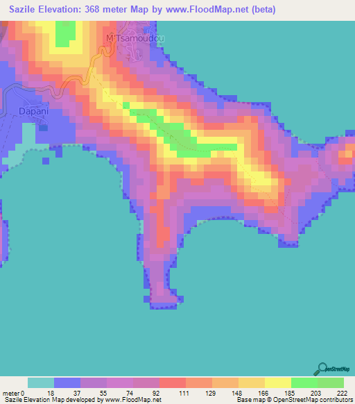 Sazile,Mayotte Elevation Map