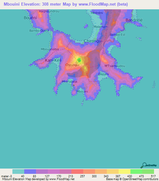 Mbouini,Mayotte Elevation Map