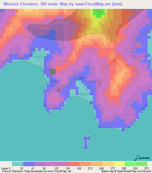 Mbouini,Mayotte Elevation Map