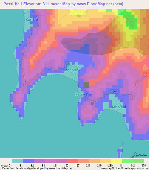 Passi Keli,Mayotte Elevation Map