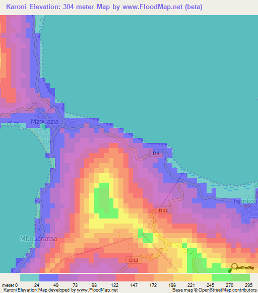 Karoni,Mayotte Elevation Map