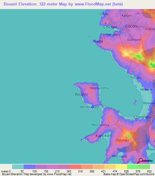 Boueni,Mayotte Elevation Map