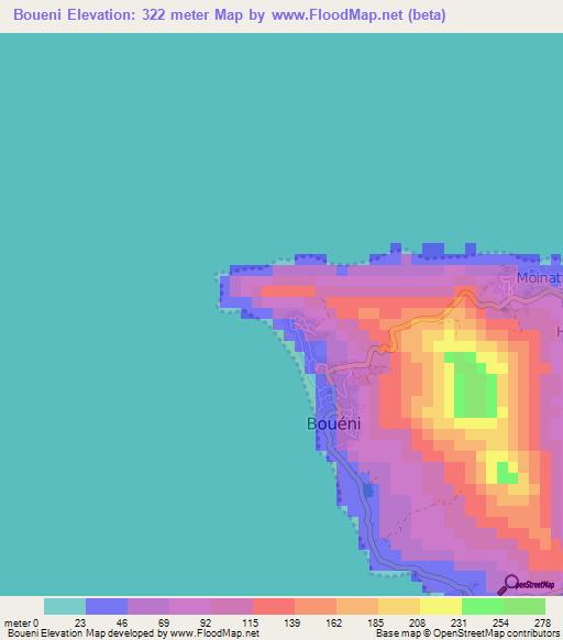 Boueni,Mayotte Elevation Map