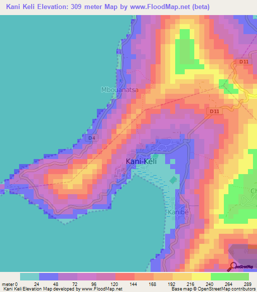 Kani Keli,Mayotte Elevation Map