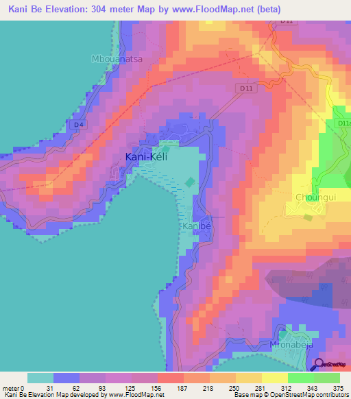 Kani Be,Mayotte Elevation Map