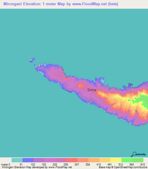 Mirongani,Comoros Elevation Map