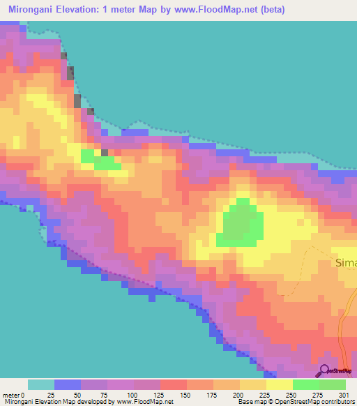 Mirongani,Comoros Elevation Map