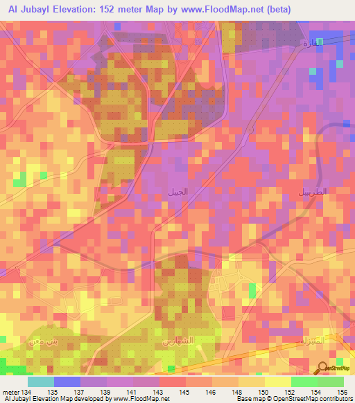 Al Jubayl,Saudi Arabia Elevation Map