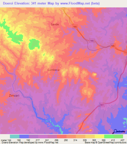 Elevation of Doeroi,Mozambique Elevation Map, Topography, Contour