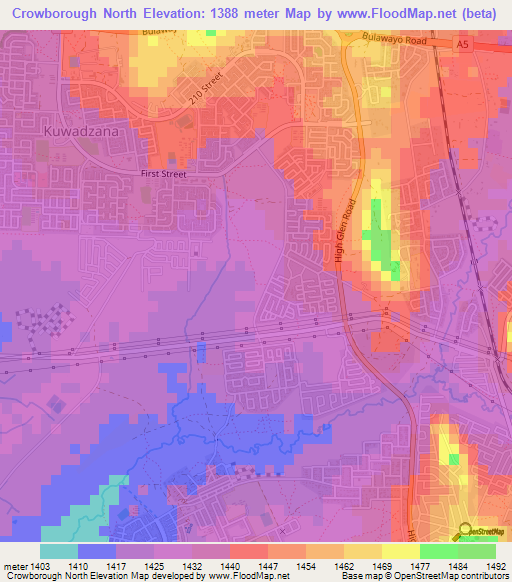 Crowborough North,Zimbabwe Elevation Map